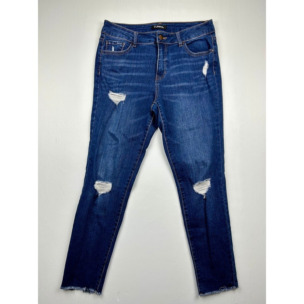 d.jeans Womens Distressed Raw Hem Skinny Jeans Dark Wash Size 10